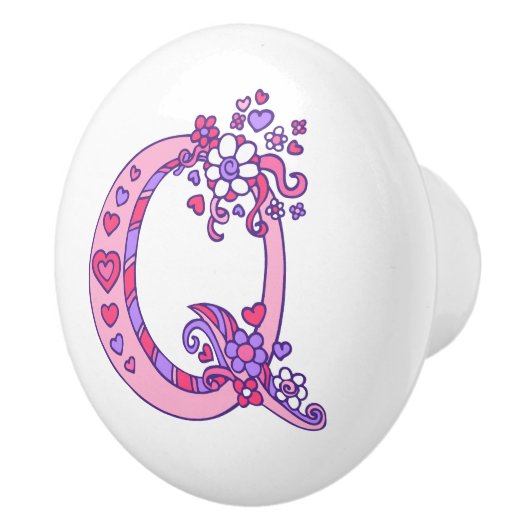 Dekorativer Buchstabe Q Monogramm rosa lila Pulskn Keramikknauf (Rechts)