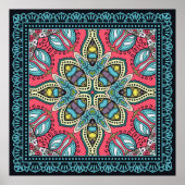 Dekorativer, farbenfroher Ornament auf schwarzem H Poster (Vorne)