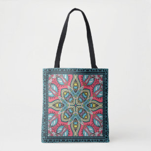 Dekorativer, farbenfroher Ornament auf schwarzem H Tasche