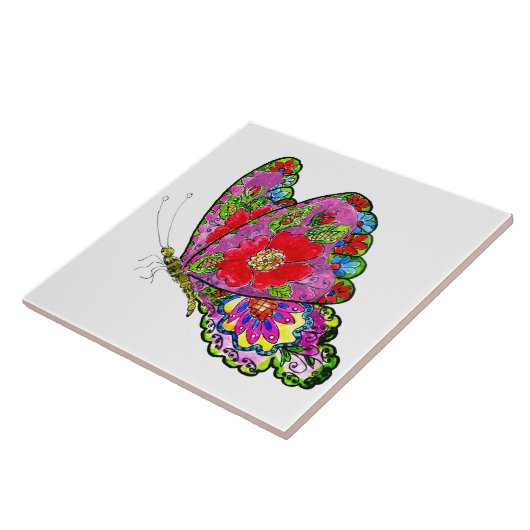 Dekorativer, farbiger Blütenschmetterling Fliese (Seite)