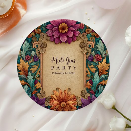 Dekorativer florale Mardi-Gras-Masquerade Pappteller