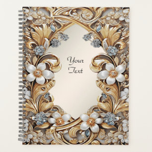Dekorativer Gold Weiß Floral Hochzeitsplaner Planer