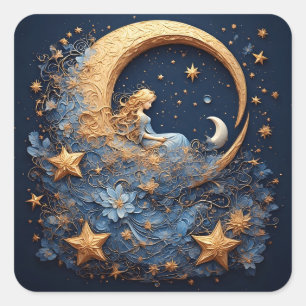 Dekorativer Golden Crescent Moon Quadratischer Aufkleber