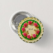Dekorativer grüner Randteller mit rosa Rose Button (Vorne & Hinten)