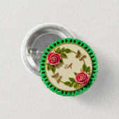 Dekorativer grüner Randteller mit rosa Rose Button (Vorne & Hinten)