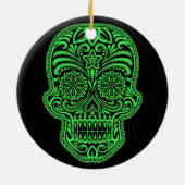 Dekorativer grüner und schwarzer Zuckerschädel Keramik Ornament (Hinten)