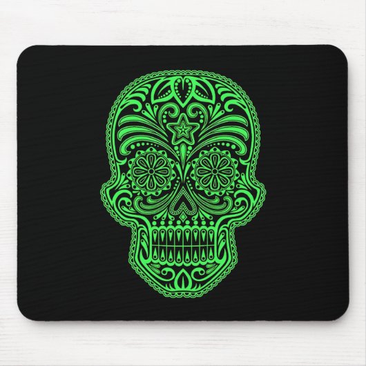 Dekorativer grüner und schwarzer Zuckerschädel Mousepad (Vorne)