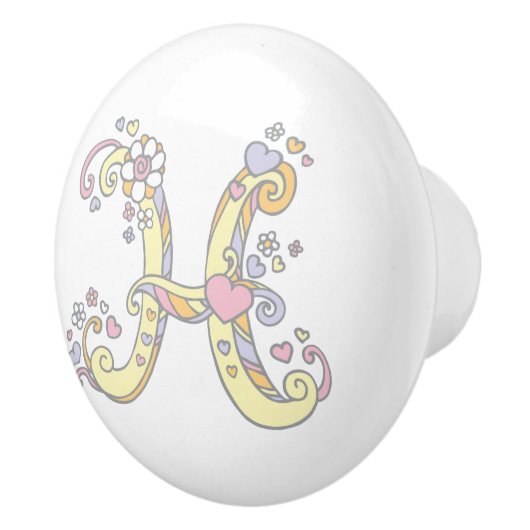 Dekorativer H-Monogramm-Handgriff mit Druckknopf Keramikknauf (Rechts)