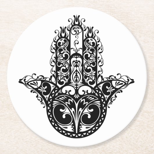 Dekorativer Hamsa Entwurf Runder Pappuntersetzer (Vorderseite)
