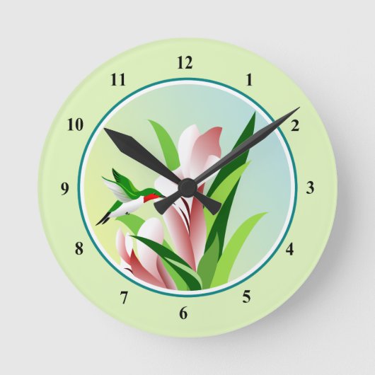 Dekorativer Kolibri stoppt Geschenke ab Runde Wanduhr (Vorderseite)