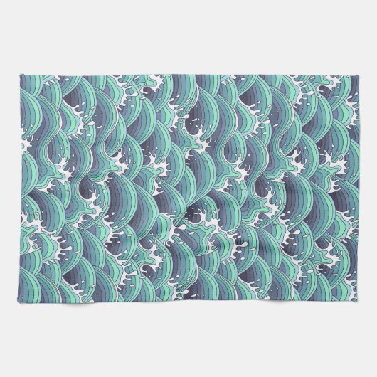 Dekorativer Meereswellenhintergrund Geschirrtuch (Horizontal)