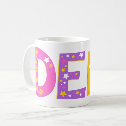 Dekorativer Name Demi Blume und sterngelb rosa Kaffeetasse (Vorderseite Links)
