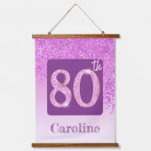 Dekorativer Pink Glitzer 2 Fotos für 80. Geburtsta Wandteppich Mit Holzrahmen (Vorderseite 2)