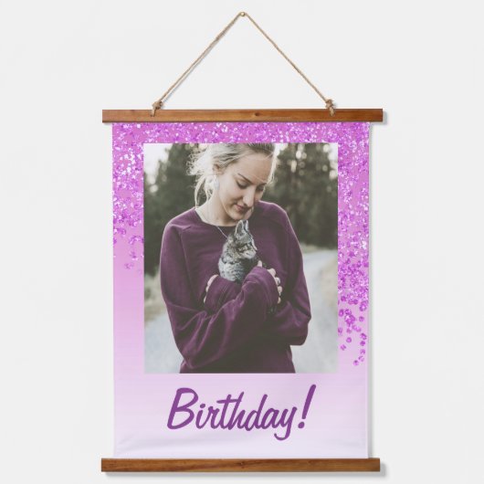 Dekorativer Pink Glitzer 2 Fotos für 80. Geburtsta Wandteppich Mit Holzrahmen (Vorderseite 3)