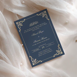 Dekorativer Rahmen Navy Blau Gold Schrift Walima Z Einladung