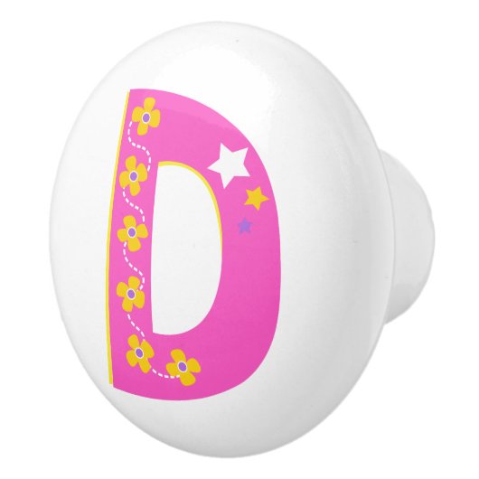Dekorativer rosa Buchstabe D mit Monogramm Griffkn Keramikknauf (Rechts)