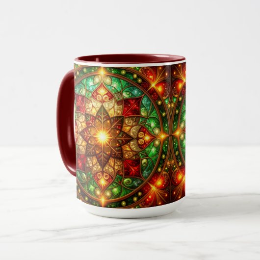 Dekorativer roter grüner Feiertagsbecher Tasse (Vorderseite Links)
