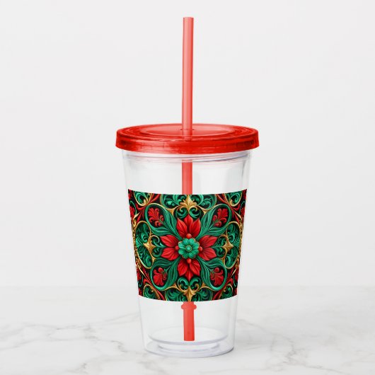 Dekorativer roter grüner Holiday Acrylic Tumbler Acryltrinkbecher (Vorderseite)