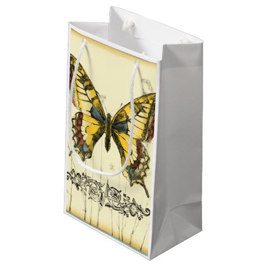 Dekorativer Schmetterling mit Wildblumen Kleine Geschenktüte (Rückseite Schrägansicht)