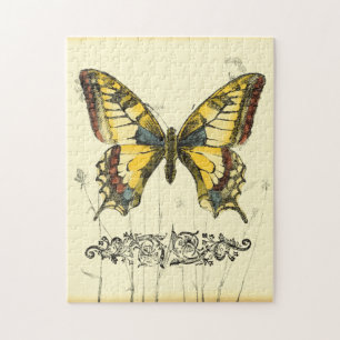 Dekorativer Schmetterling mit Wildblumen Puzzle