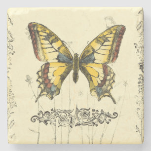 Dekorativer Schmetterling mit Wildblumen Steinuntersetzer