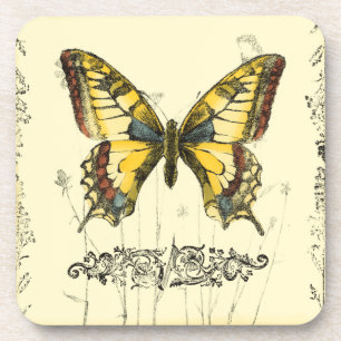Dekorativer Schmetterling mit Wildblumen Untersetzer
