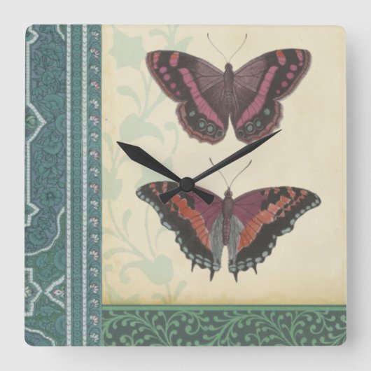 Dekorativer Schmetterlings-Brokat durch Quadratische Wanduhr (Vorderseite)