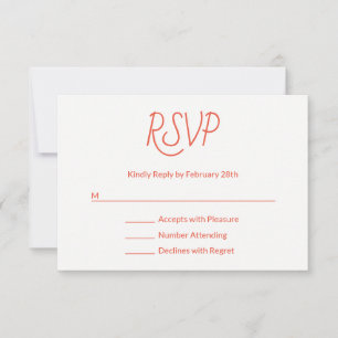 Dekorativer Schriftart Modernes Orange Rot und Wei RSVP Karte