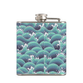 Dekorativer Seewellen-Hintergrund Flachmann (Rückseite)