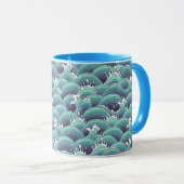Dekorativer Seewellen-Hintergrund Tasse (VorderseiteRechts)