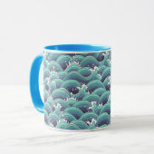 Dekorativer Seewellen-Hintergrund Tasse (Vorderseite Links)