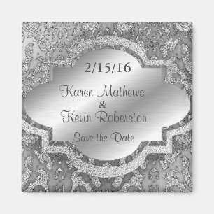 Dekorativer silberner Glitzer Save the Date Magnet
