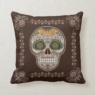 Dekorativer Sonnenblumeschädel Dia de Los Muertos Kissen