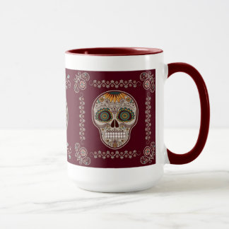 Dekorativer Sonnenblumeschädel Dia de Los Muertos Tasse
