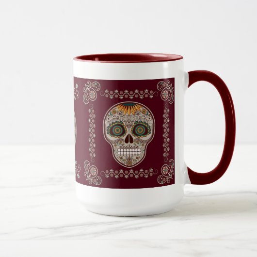 Dekorativer Sonnenblumeschädel Dia de Los Muertos Tasse (Rechts)