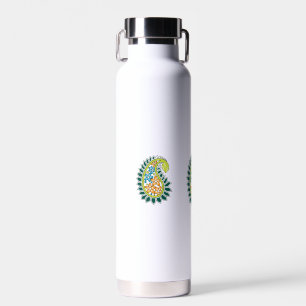 Dekorativer Stil, dunkelblau grün, Wattle Trinkflasche
