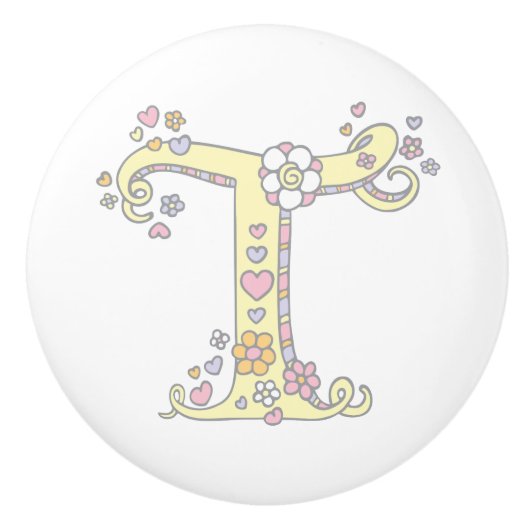 Dekorativer T-Monogramm-Handgriff mit Druckknopf Keramikknauf (Vorderseite)