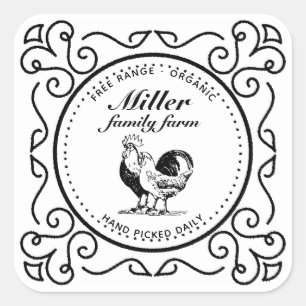 Dekorativer vintage Rahmen Familienhühnerfarm Quadratischer Aufkleber