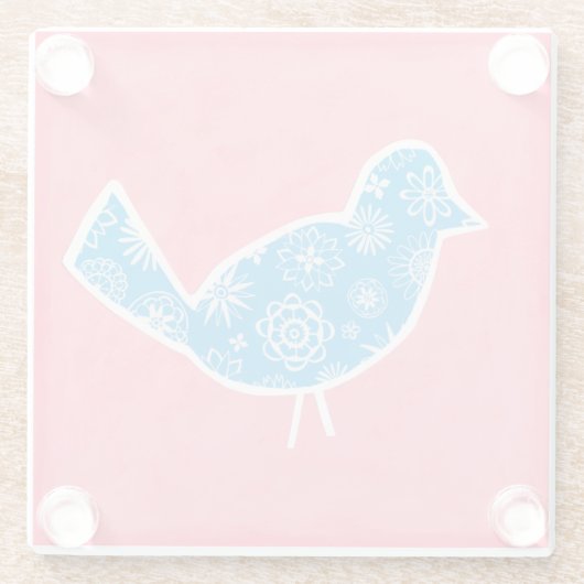 Dekorativer Vogel mit Mustern auf rosa Hintergrund Glasuntersetzer (Rückseite)