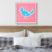 Dekorativer Vogel mit Mustern auf rosa Hintergrund Leinwanddruck (Insitu (Schlafzimmer))