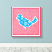 Dekorativer Vogel mit Mustern auf rosa Hintergrund Leinwanddruck (Insitu (Holzboden))