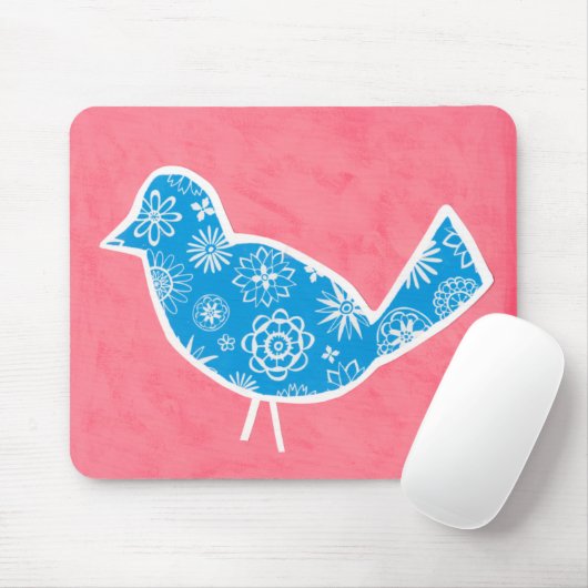 Dekorativer Vogel mit Mustern auf rosa Hintergrund Mousepad (Mit Mouse)