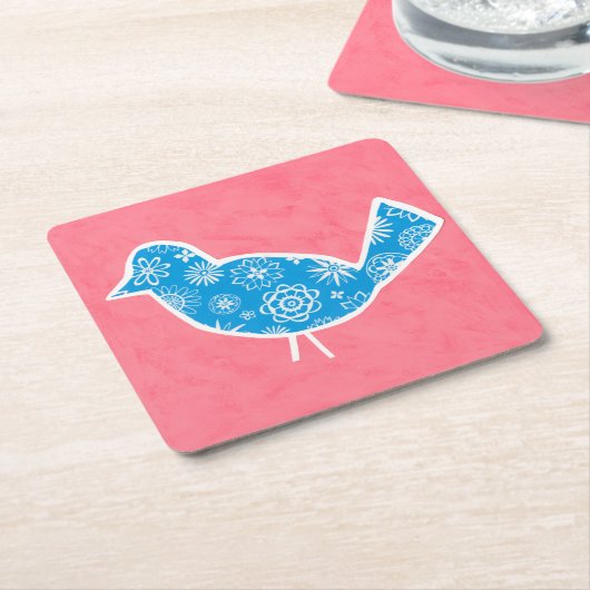Dekorativer Vogel mit Mustern auf rosa Hintergrund Rechteckiger Pappuntersetzer (angewinkelt)