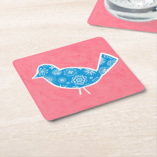 Dekorativer Vogel mit Mustern auf rosa Hintergrund Rechteckiger Pappuntersetzer (angewinkelt)