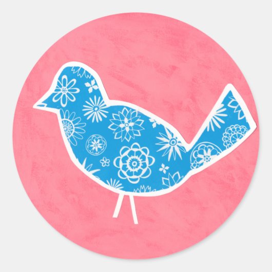 Dekorativer Vogel mit Mustern auf rosa Hintergrund Runder Aufkleber (Vorderseite)