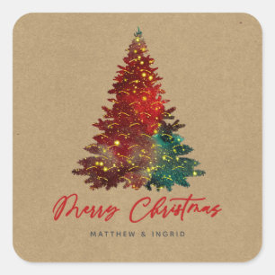 Dekorativer Weihnachtsbaum Frohe Weihnachten Quadratischer Aufkleber