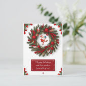 Dekorativer Weihnachtskranz mit roten Ornamenten Postkarte (Stehend Vorderseite)