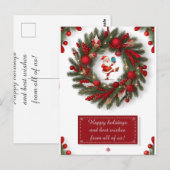 Dekorativer Weihnachtskranz mit roten Ornamenten Postkarte (Vorne/Hinten)