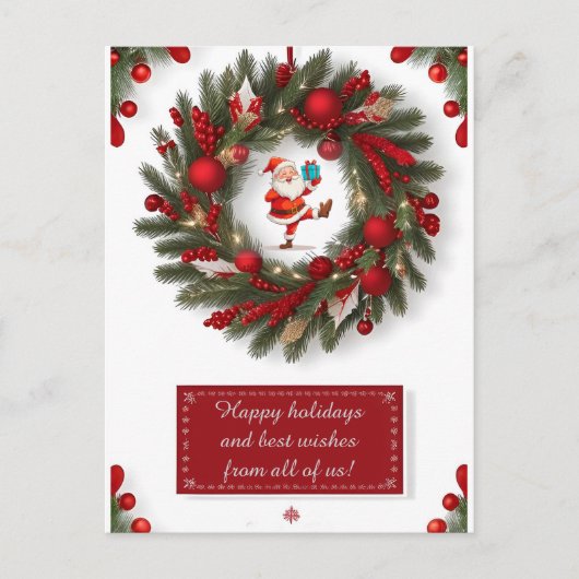 Dekorativer Weihnachtskranz mit roten Ornamenten Postkarte (Vorderseite)