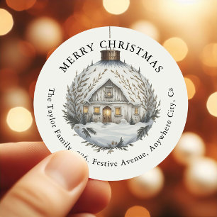 Dekorativer Weihnachtskugel-Rücksende-Adresse Runder Aufkleber